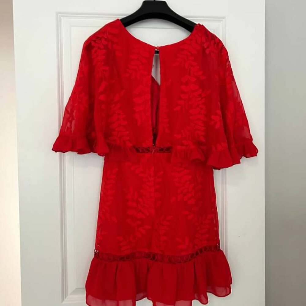 Selfie Leslie Red Mini Dress  Swiss Dot Ruffle Cutout Partywear Medium BNWT